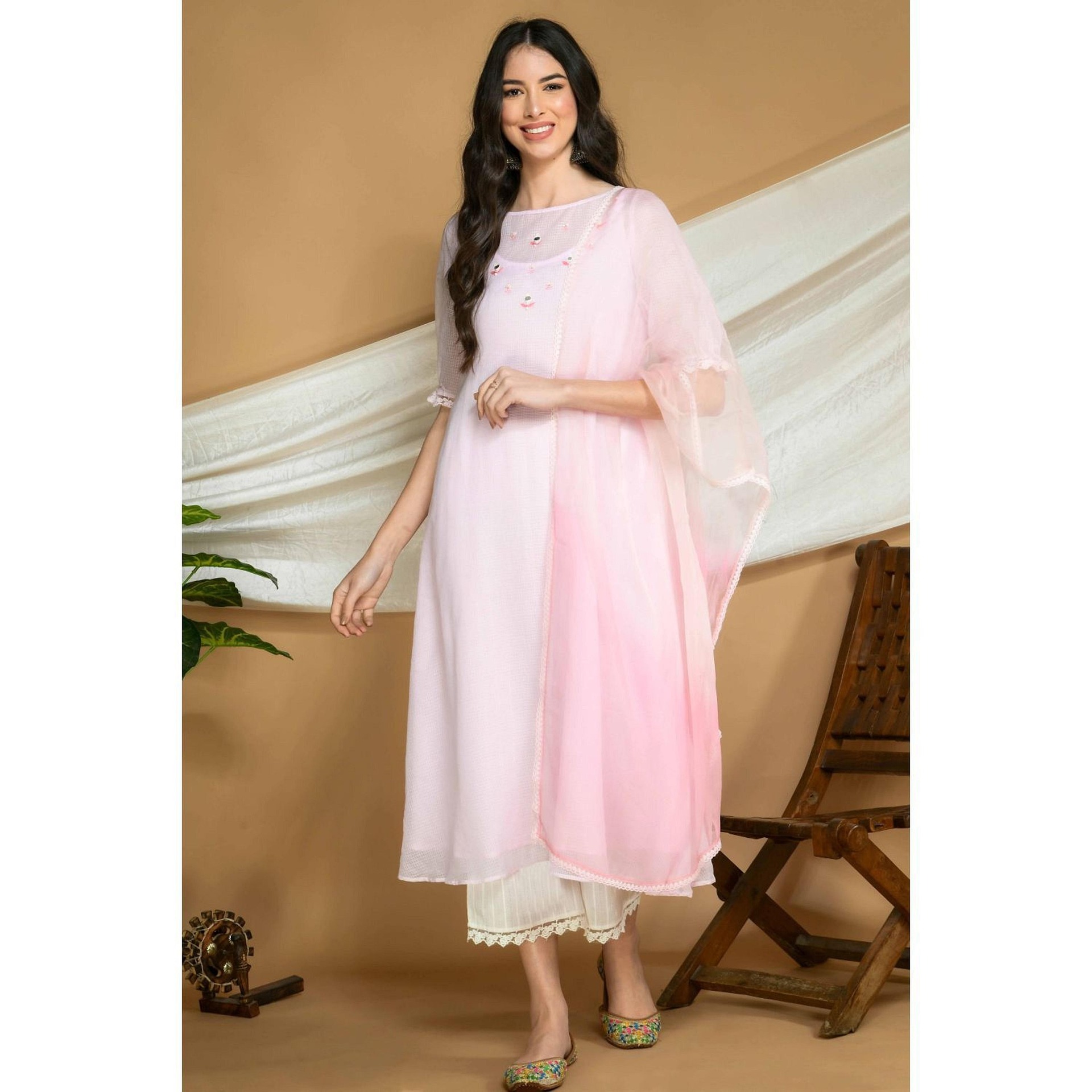Women Ethnic Motifs Embroidered Anarkali Kurta With Trousers & Dupatta